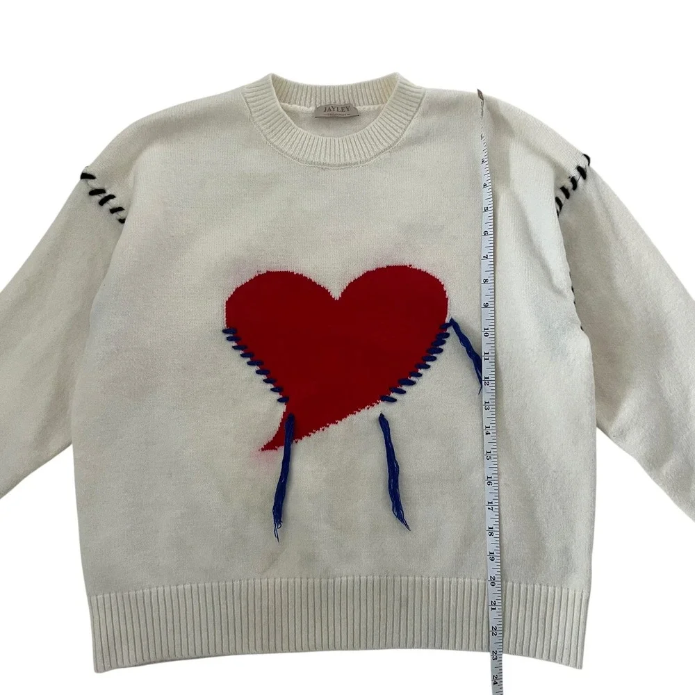 Jayley Collection Love Heart White Cashmere Jumper‎ Sweater SZ S/M